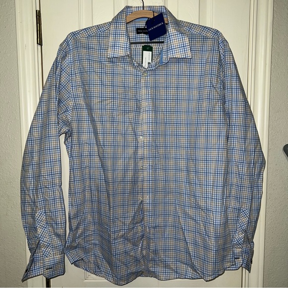 Men's Blue Checkered Button-Down Shirt - Picture 1 of 1